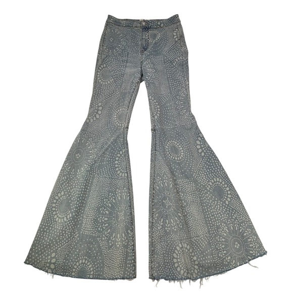 We The Free Free People Jeans Womens Size 30 Floral Bell Bottom Wide Leg Stretch - Picture 1 of 16